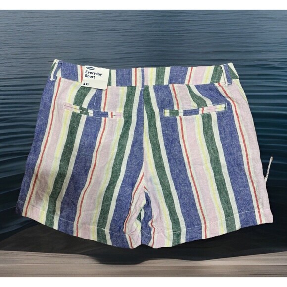 NWT Old  Navy LINEN Shorts Sz 10 Blue Pink Green Red‎ Yellow Striped Linen Blend - Picture 4 of 4